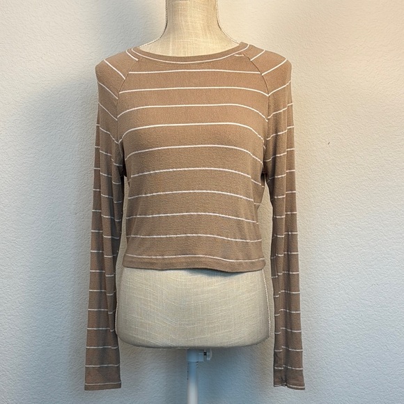 Francesca’s Blue Rain Striped Brown Long Sleeve Women's Midi Top Size Medium - Picture 1 of 6